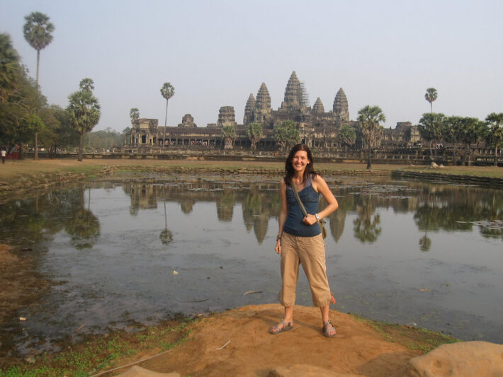 Me in front of the temples of Angkor Wat in Cambodia