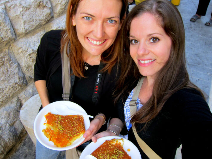 trying Kadaif, a tasty Bosnian dessert