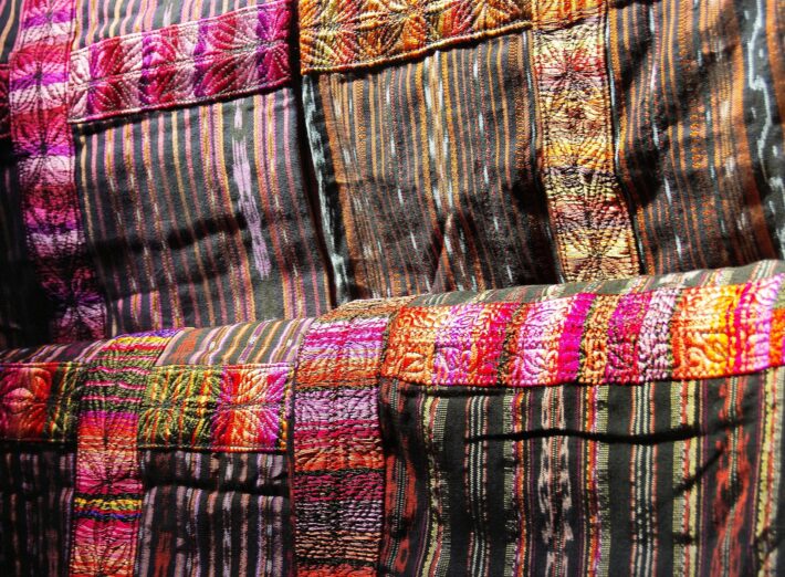 Gorgeous traditional Maya woven fabric for sale at Chichicastenango market