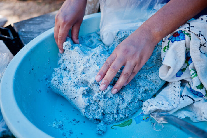 Blue corn masa dough ready to be fried into tortillas